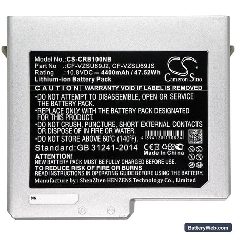 Panasonic Toughbook CF-B10 Replacement Battery, 10.8V, 4400mAh, Li-ion 3