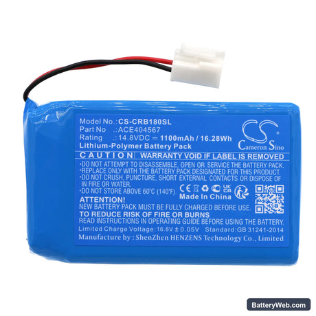 Cobra 72M Replacement Battery, 14.8V, 1100mAh, Li-Polymer 3