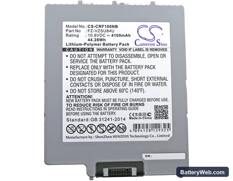 Panasonic FZ-G1R Replacement Battery, 10.8V, 4100mAh, Li-Polymer 3