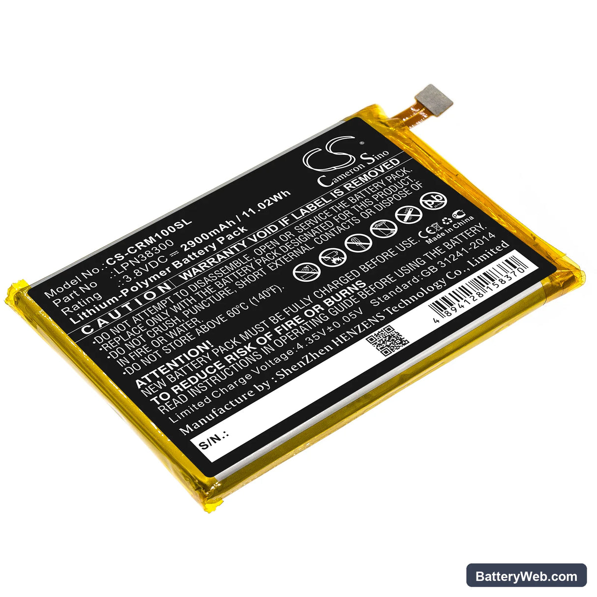 Crosscall Trekker M1 Replacement Battery, 3.8V, 2900mAh, Li-Polymer 1