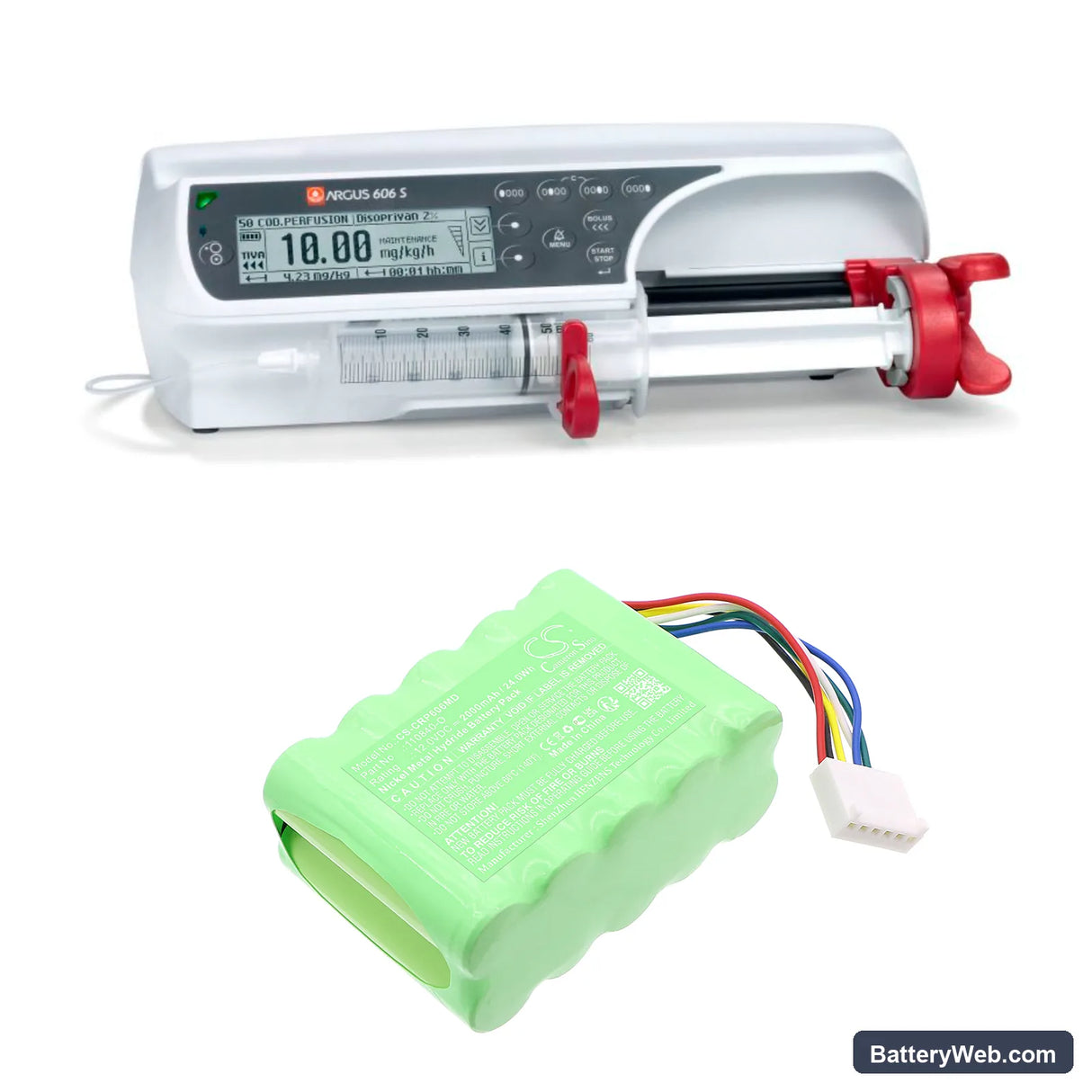 Codan Argus 606 S Syringe Pump Replacement Battery, 12V, 2000mAh, Ni-MH 6