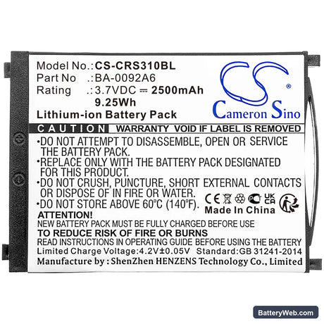 CipherLab RS31 Replacement Battery, 3.7V, 2500mAh, Li-ion 5