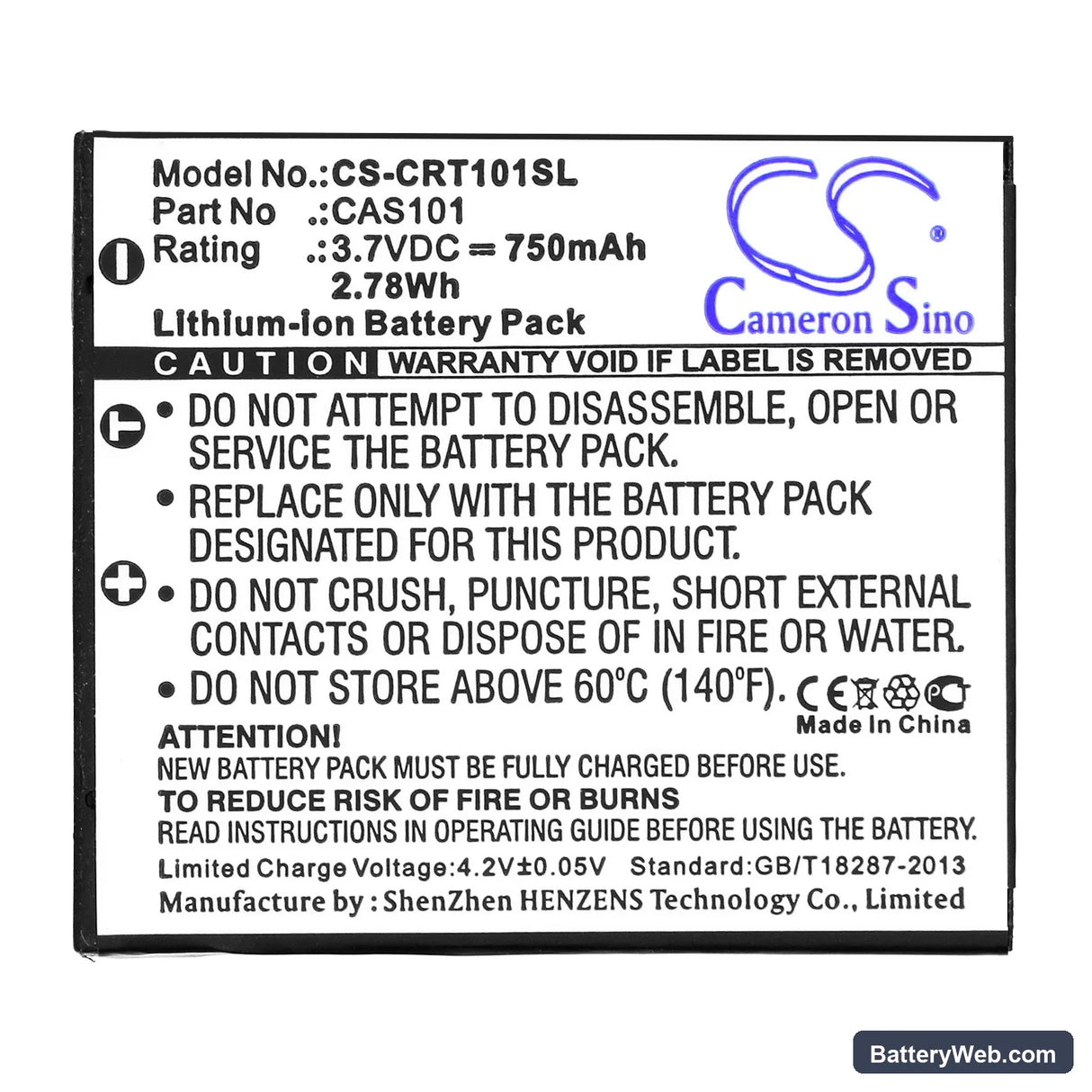 Creative Vado Replacement Battery, 3.7V, 750mAh, Li-ion 3