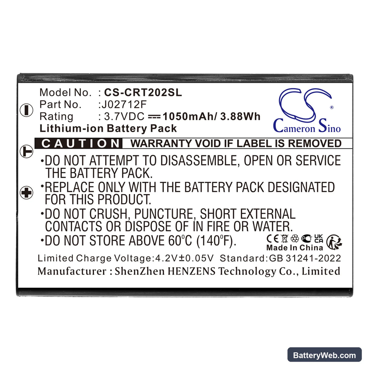 Creative Vado HD Replacement Battery, 3.7V, 1050mAh, Li-ion 3