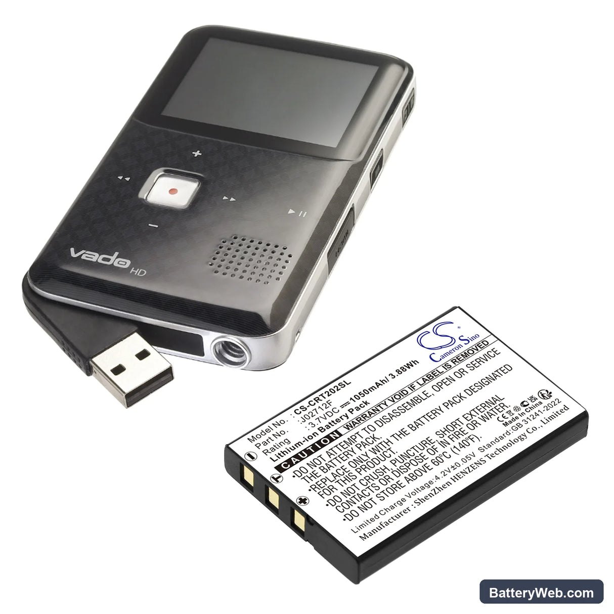 Creative Vado HD Replacement Battery, 3.7V, 1050mAh, Li-ion 4
