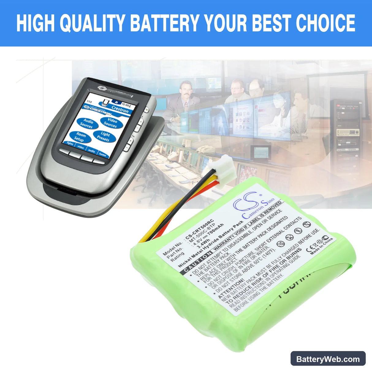Crestron MT-500C Replacement Battery, 4.8V, 700mAh, Ni-MH 7