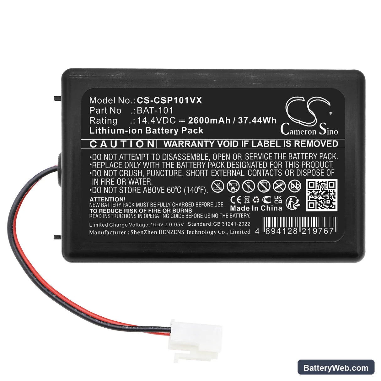 Cleanmaxx Smart Plus Replacement Battery, 14.4V, 2600mAh, Li-ion 3