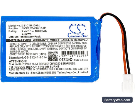 CTMS Eurodetector Replacement Battery, 7.4V, 1000mAh, Li-ion 3
