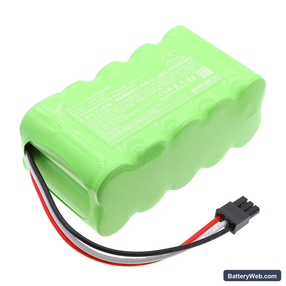 Criticare 8500Q Anesthetic Gas Monitor Replacement Battery, 12V, 2150mAh, Ni-MH 1