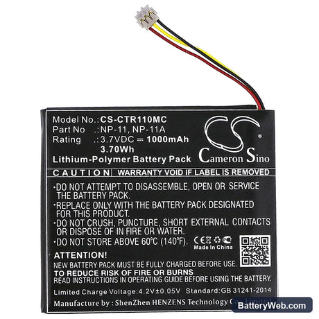 Casio TR Mini Replacement Battery, 3.7V, 1000mAh, Li-Polymer 3