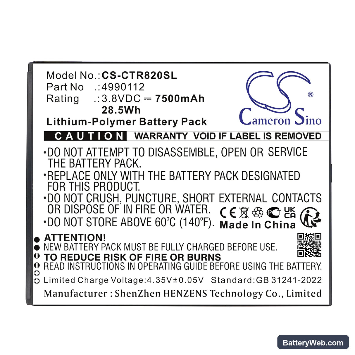 Cedar CT8 Replacement Battery, 3.8V, 7500mAh, Li-Polymer 5