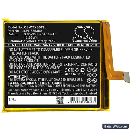 Crosscall Trekker X3 Replacement Battery, 3.85V, 3400mAh, Li-Polymer 3