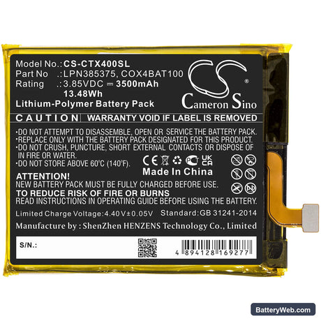 Crosscall Core X4 Replacement Battery, 3.85V, 3500mAh, Li-Polymer 3