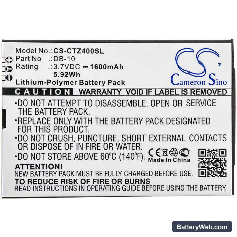 Canon Wordtank Z400 Replacement Battery, 3.7V, 1600mAh, Li-Polymer 3