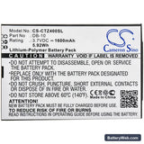 Canon Wordtank Z400 Replacement Battery, 3.7V, 1600mAh, Li-Polymer 3