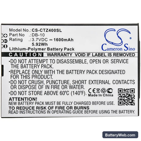Canon Wordtank Z400 Replacement Battery, 3.7V, 1600mAh, Li-Polymer 3