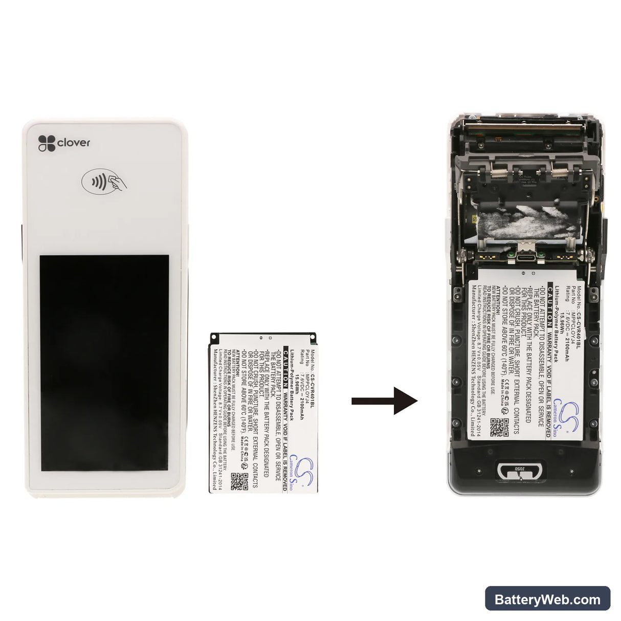 Clover C401U Replacement Battery, 7.6V, 2100mAh, Li-Polymer 6