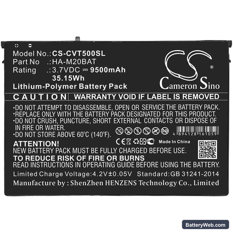 Casio V-T500 Replacement Battery, 3.7V, 9500mAh, Li-Polymer 3