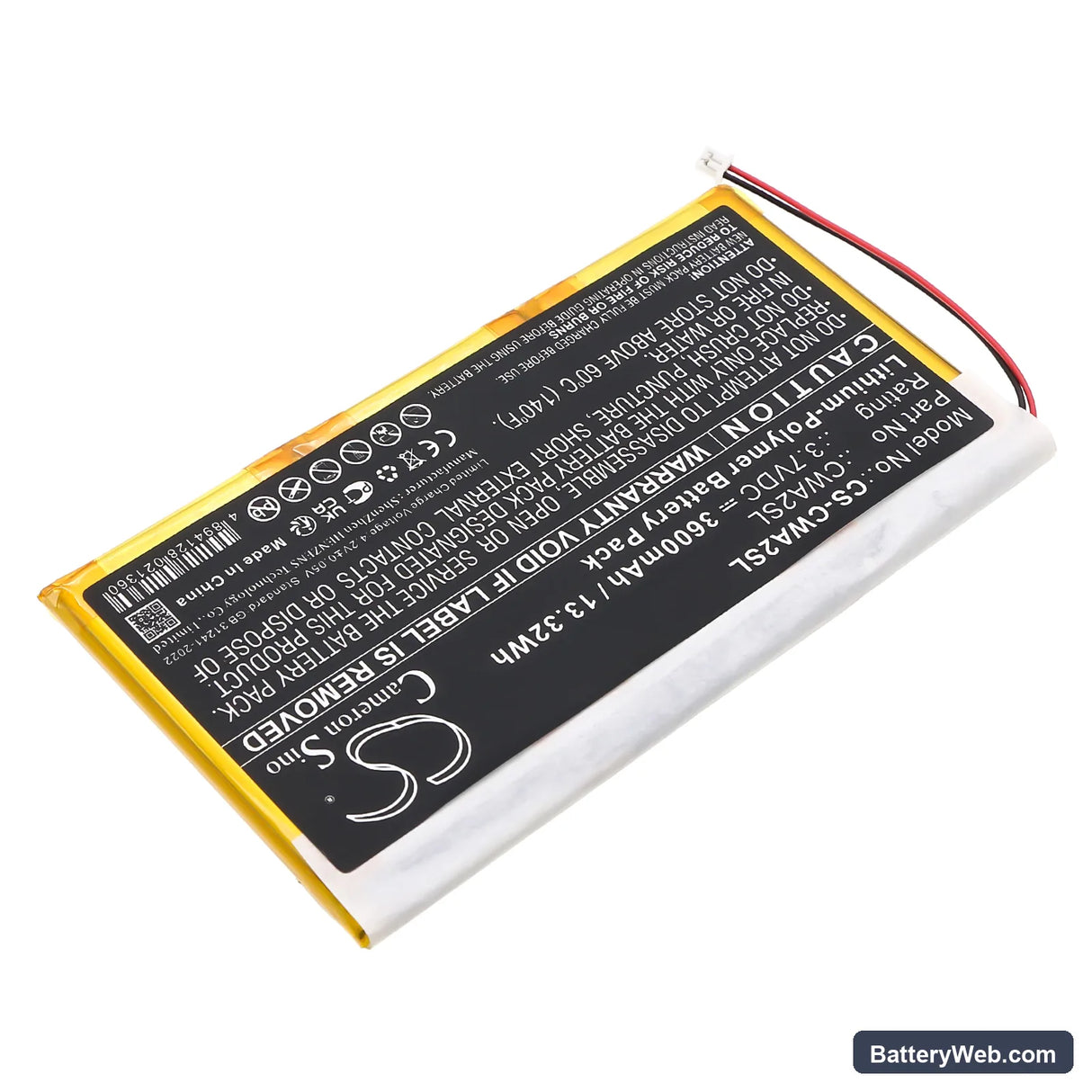 Cowon PMP A2 20GB Replacement Battery, 3.7V, 3600mAh, Li-Polymer 2