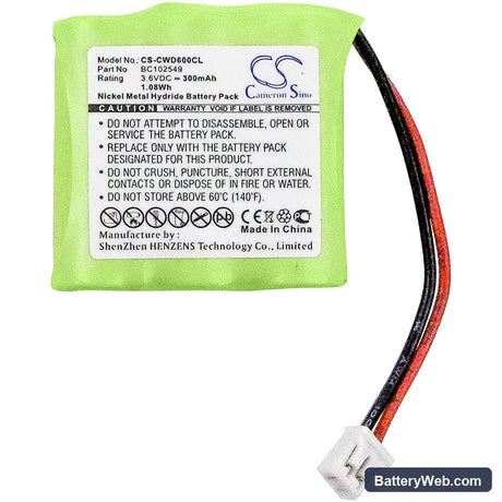 Cable & Wireless CWD600 Replacement Battery, 3.6V, 300mAh, Ni-MH 3