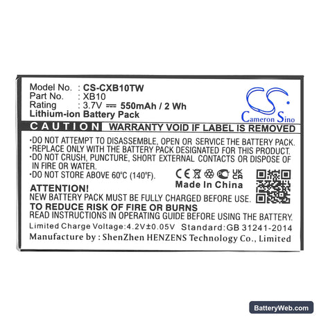 Xact Communication Wristlinx x3x Replacement Battery, 3.7V, 550mAh, Li-ion 5