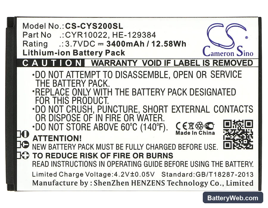 Cyrus CS20 Replacement Battery, 3.7V, 3400mAh, Li-ion 5