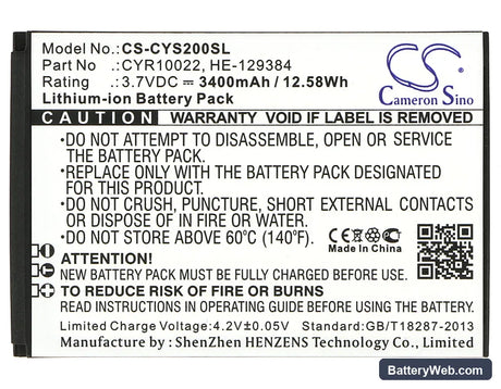 Cyrus CS20 Replacement Battery, 3.7V, 3400mAh, Li-ion 5