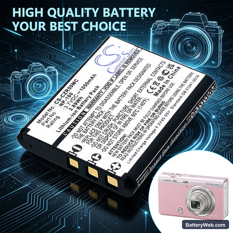 Casio Exilim EX-ZR50 Replacement Battery, 3.7V, 1050mAh, Li-ion 6