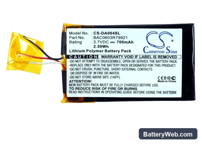 Creative Zen Wav Replacement Battery, 3.7V, 700mAh, Li-Polymer 5