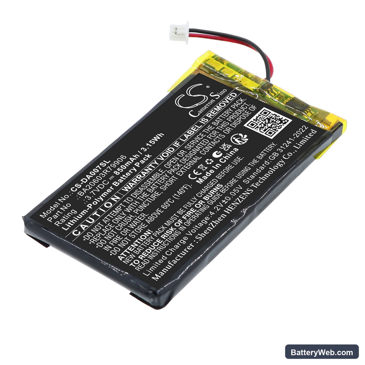 Creative Zen Neeon Replacement Battery, 3.7V, 850mAh, Li-Polymer 1