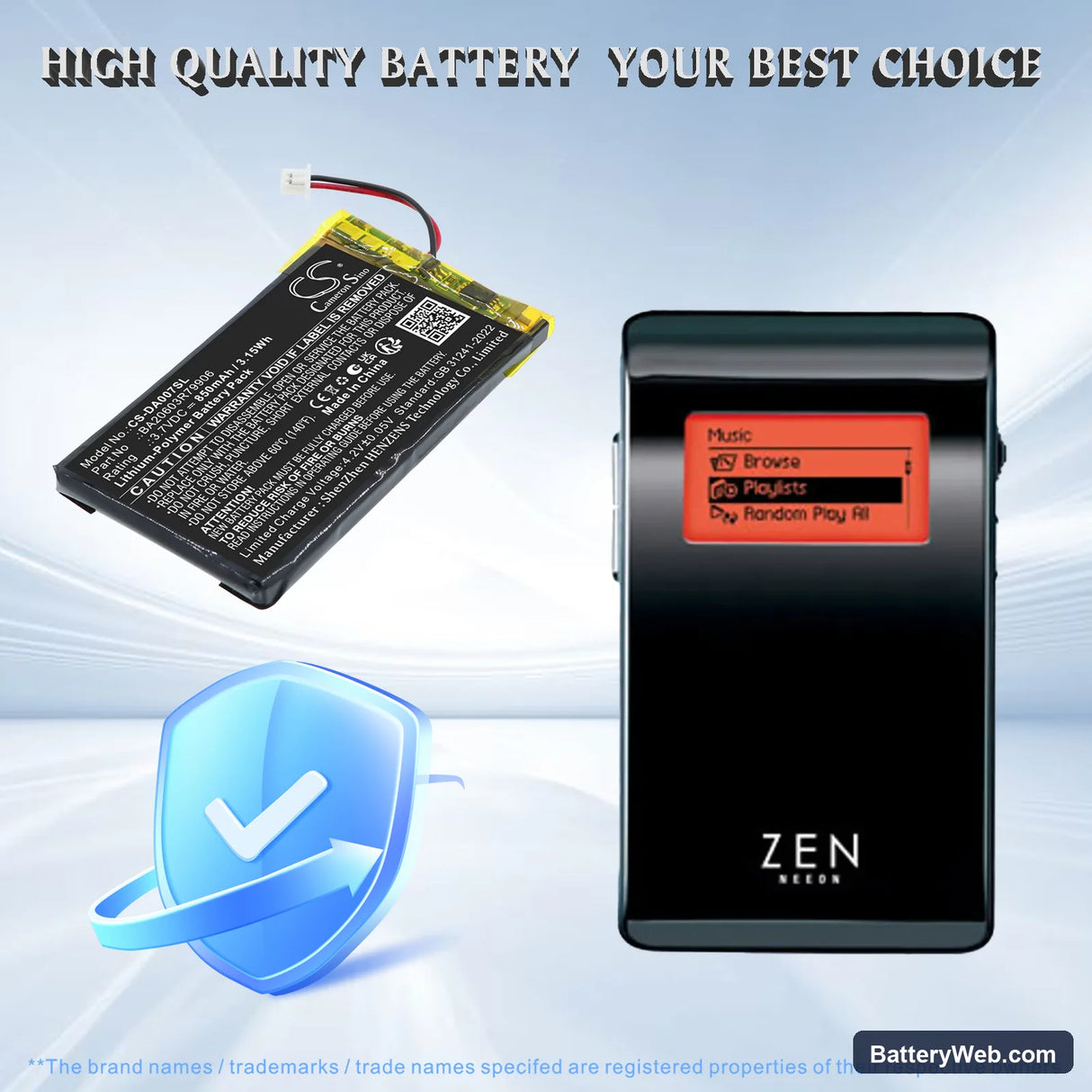 Creative Zen Neeon Replacement Battery, 3.7V, 850mAh, Li-Polymer 6