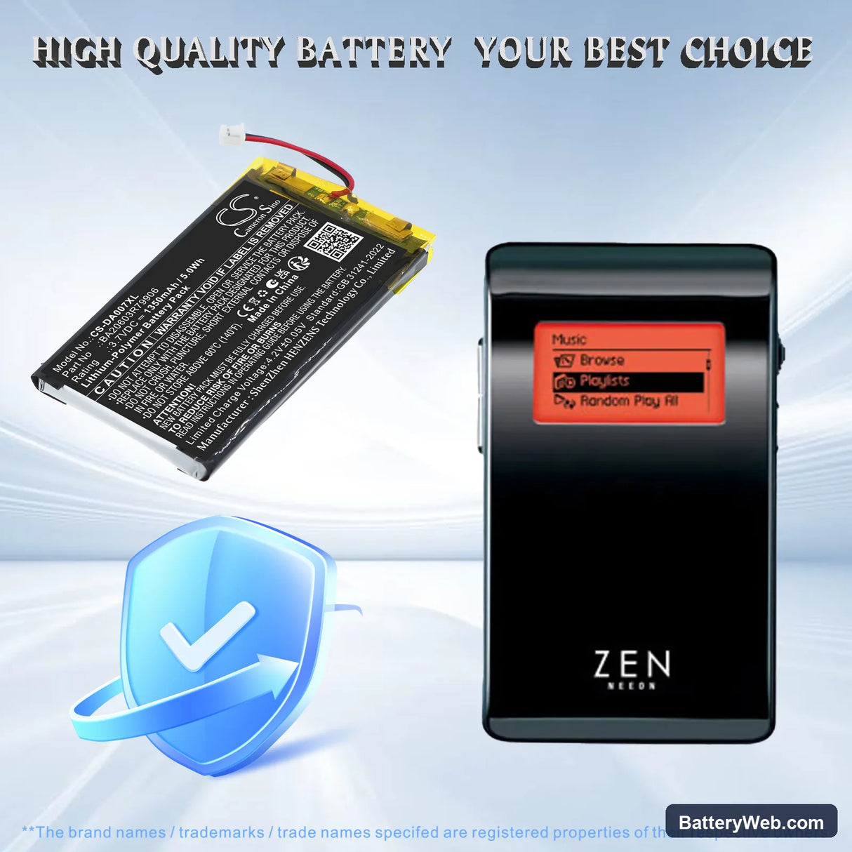 Creative Zen Neeon Replacement Battery, 3.7V, 1350mAh, Li-Polymer 6