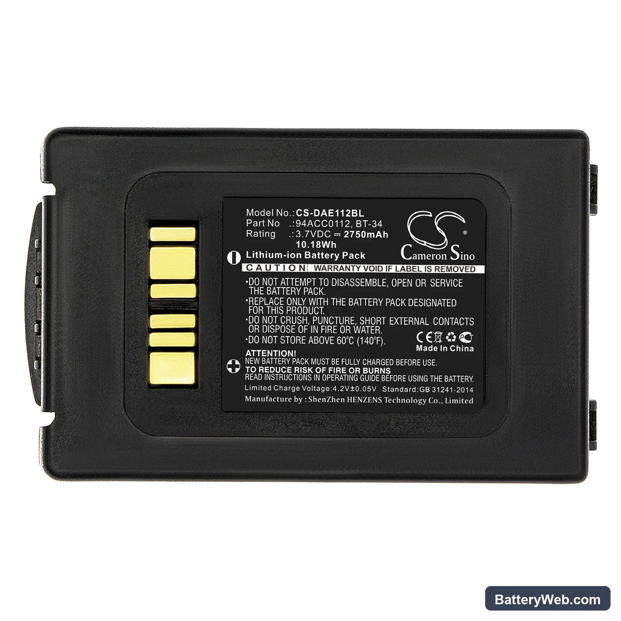 Datalogic ELF Replacement Battery, 3.7V, 2750mAh, Li-ion 3