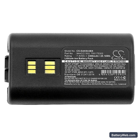 Datalogic Kyman Replacement Battery, 7.4V, 3400mAh, Li-ion 5