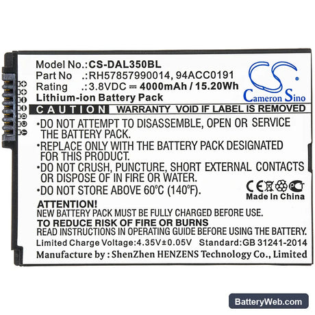 Datalogic BTDL35 Replacement Battery, 3.8V, 4000mAh, Li-ion 3