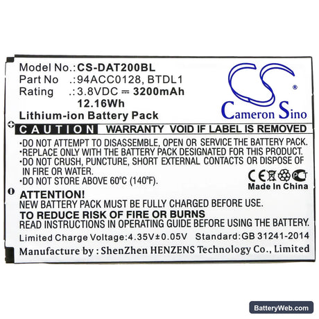 Datalogic Axist Replacement Battery, 3.8V, 3200mAh, Li-ion 3