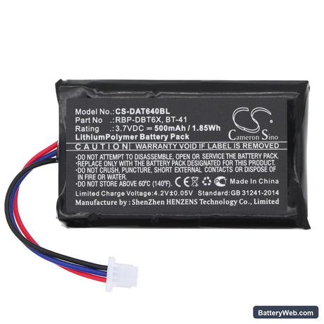 Datalogic RIDA DBT6400 Replacement Battery, 3.7V, 500mAh, Li-Polymer 3