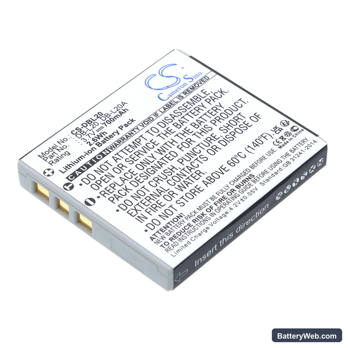 Sanyo Xacti VPC-E60 Replacement Battery, 3.7V, 700mAh, Li-ion 1