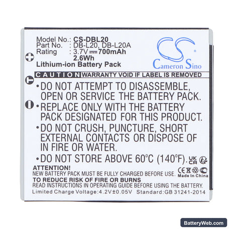 Sanyo Xacti VPC-E60 Replacement Battery, 3.7V, 700mAh, Li-ion 5