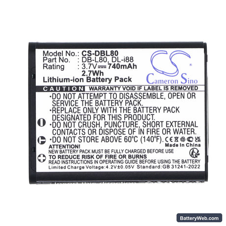 Pentax Optio P70 Replacement Battery, 3.7V, 740mAh, Li-ion 5