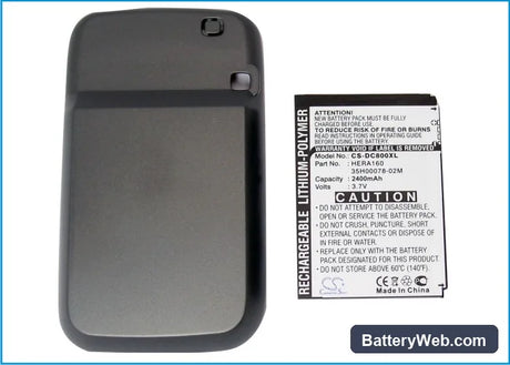 O2 XDA Terra Replacement Battery, 3.7V, 2400mAh, Li-Polymer 4