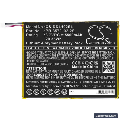DigiLand DL1028W Replacement Battery, 3.7V, 5500mAh, Li-Polymer 3