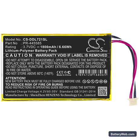 DigiLand DL7006 Replacement Battery, 3.7V, 1800mAh, Li-Polymer 3
