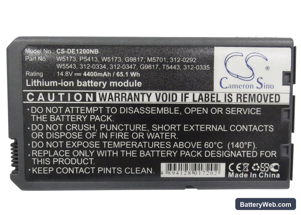 Dell Inspiron 1000 Replacement Battery, 14.8V, 4400mAh, Li-ion 1