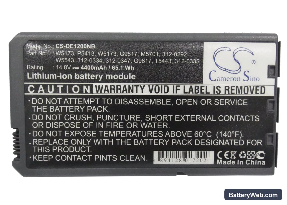 Dell Inspiron 1000 Replacement Battery, 14.8V, 4400mAh, Li-ion 5