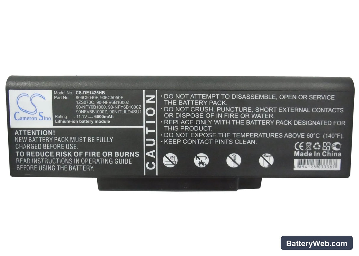 Dell Inspiron 1425 Replacement Battery, 11.1V, 6600mAh, Li-ion 5