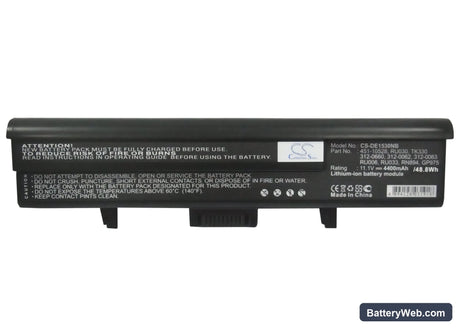 Dell XPS M1530 Replacement Battery, 11.1V, 4400mAh, Li-ion 5