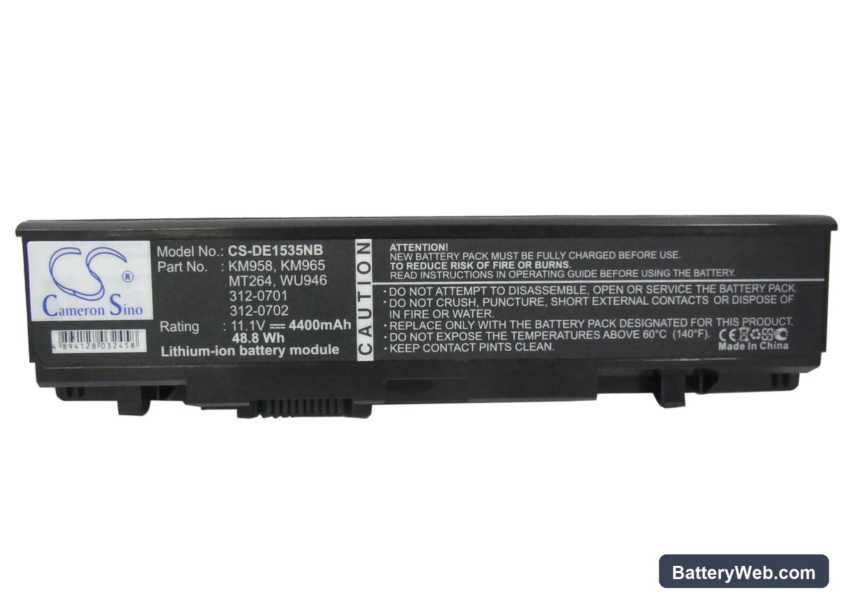 Dell Studio 1535 Replacement Battery, 11.4V, 4400mAh, Li-ion 5
