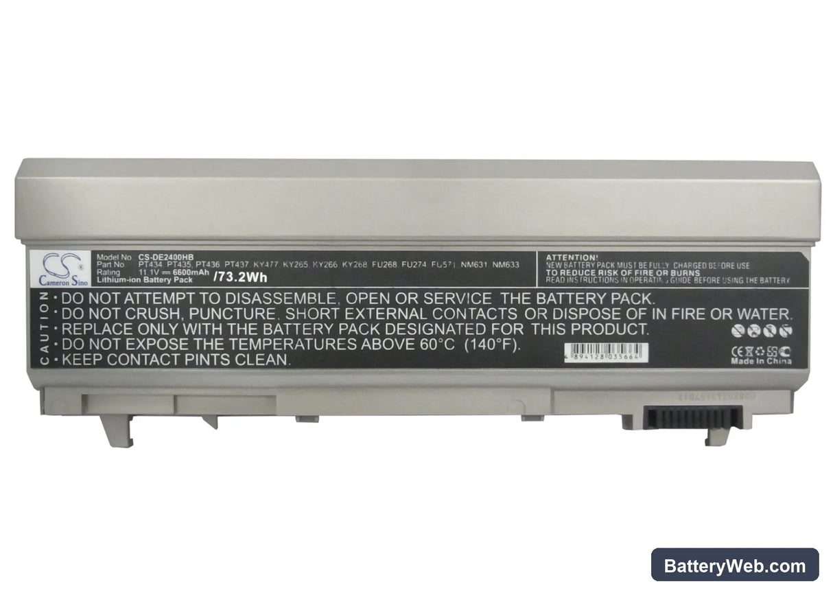 Dell Latitude E6400 Replacement Battery, 11.1V, 6600mAh, Li-ion 5