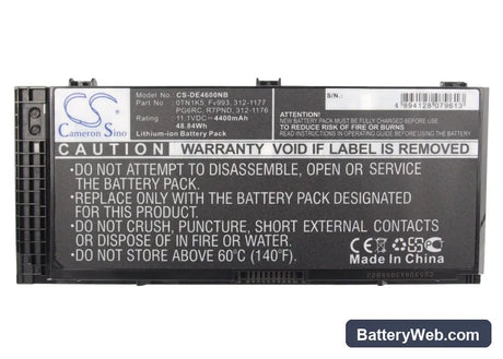 Dell Precision M4600 Replacement Battery, 11.1V, 4400mAh, Li-ion 5